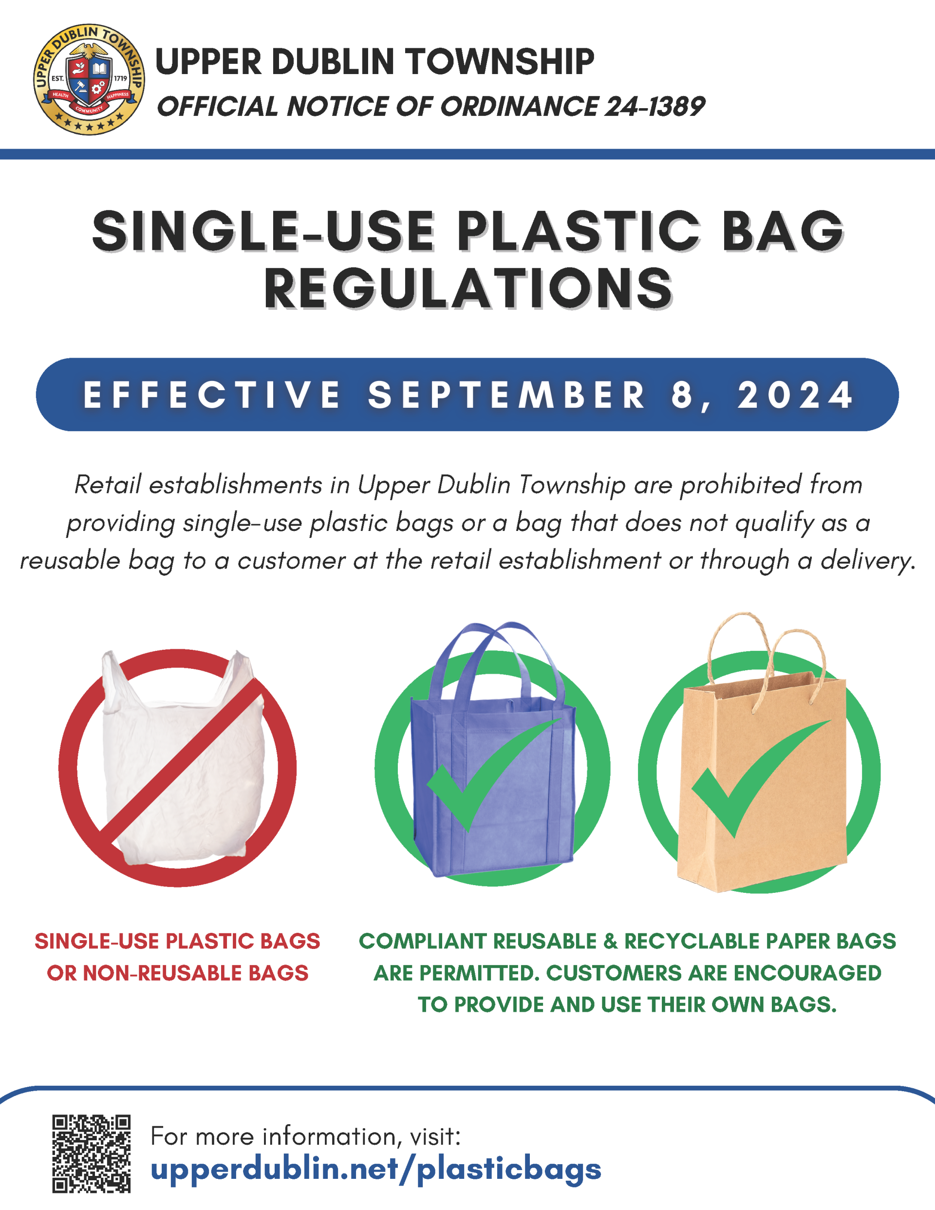 single use plastic bag regulation flyer - no single use plastic bags. reusable canvas tote and recyclable paper bags are permitted